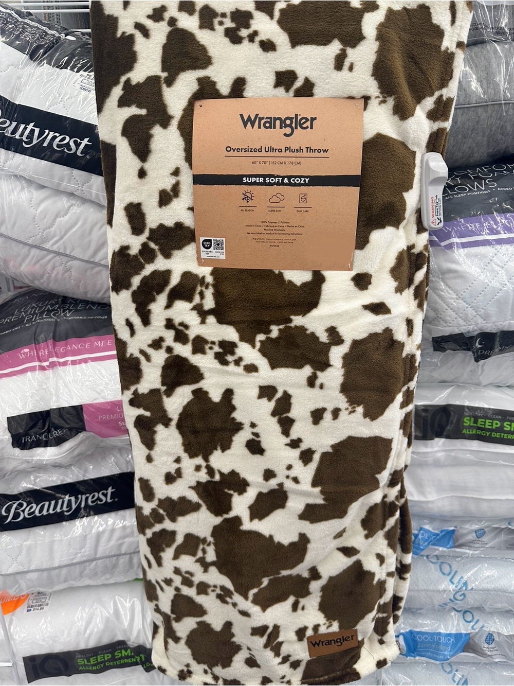 Wrangler Plush Throw with Brown and Black Cow Print